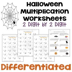 Halloween Multiplication Worksheets for Morning Work or Math Centers