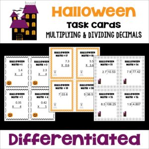 Halloween Task Cards for Multiplying and Dividing Decimals
