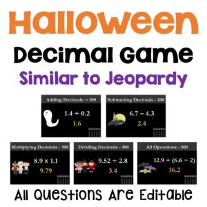 Halloween Decimal Game Similar to Jeopardy