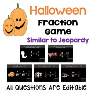 Halloween Fraction Game Similar to Jeopardy