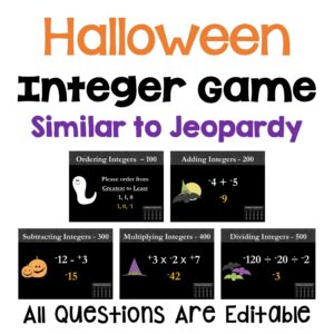 Halloween Integers Game Similar to Jeopardy
