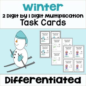 Winter 2 digit by 1 digit Multiplication Task Cards