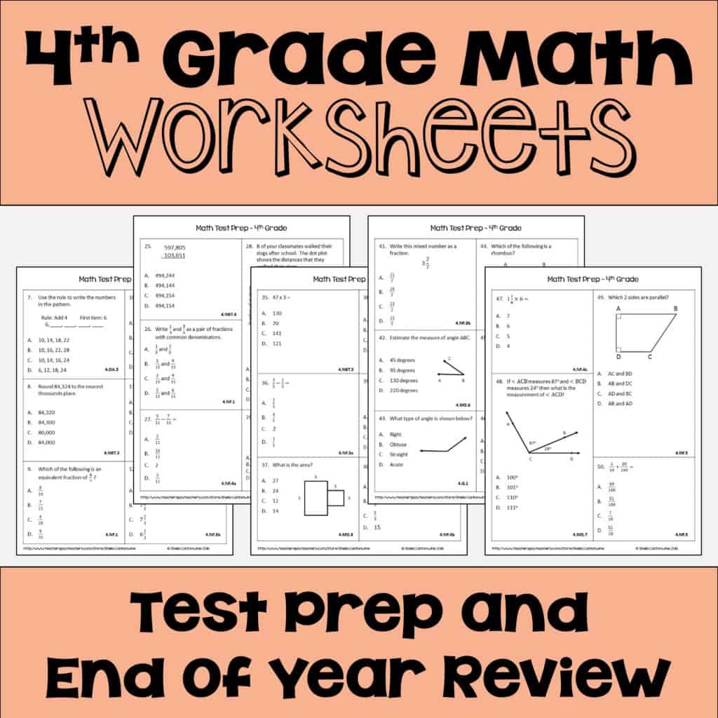 math practice test for fourth grade fractions