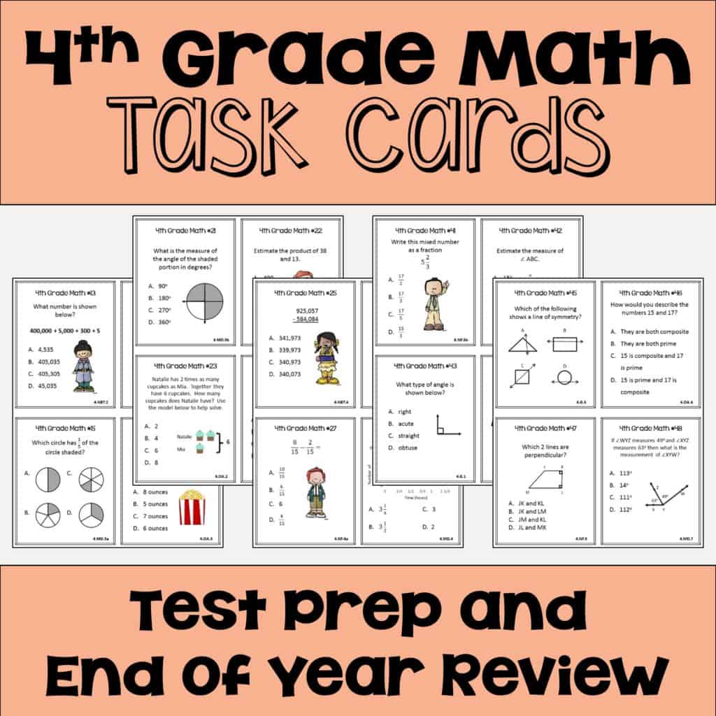 4th Grade Math Task Cards for Test Prep and End of Year Review