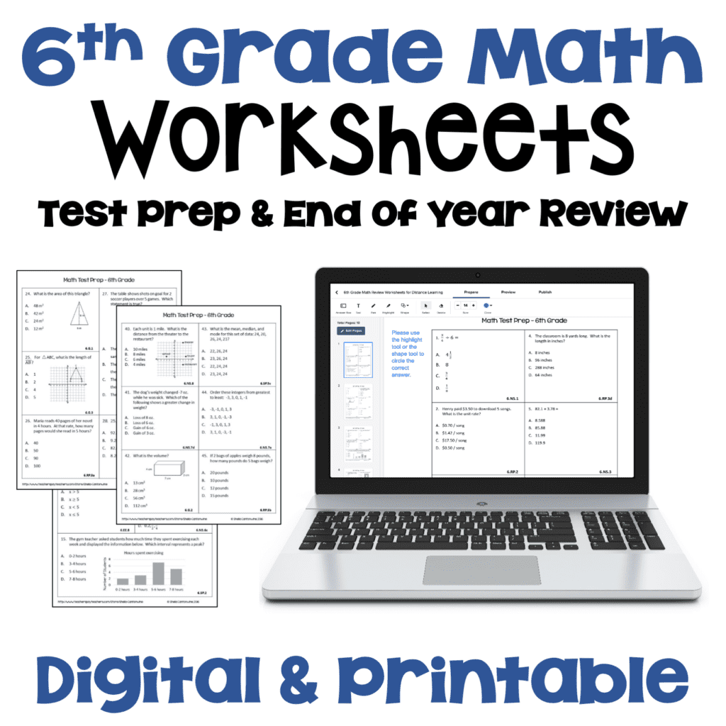 6th Grade Math Worksheets for Test Prep and End of Year Review