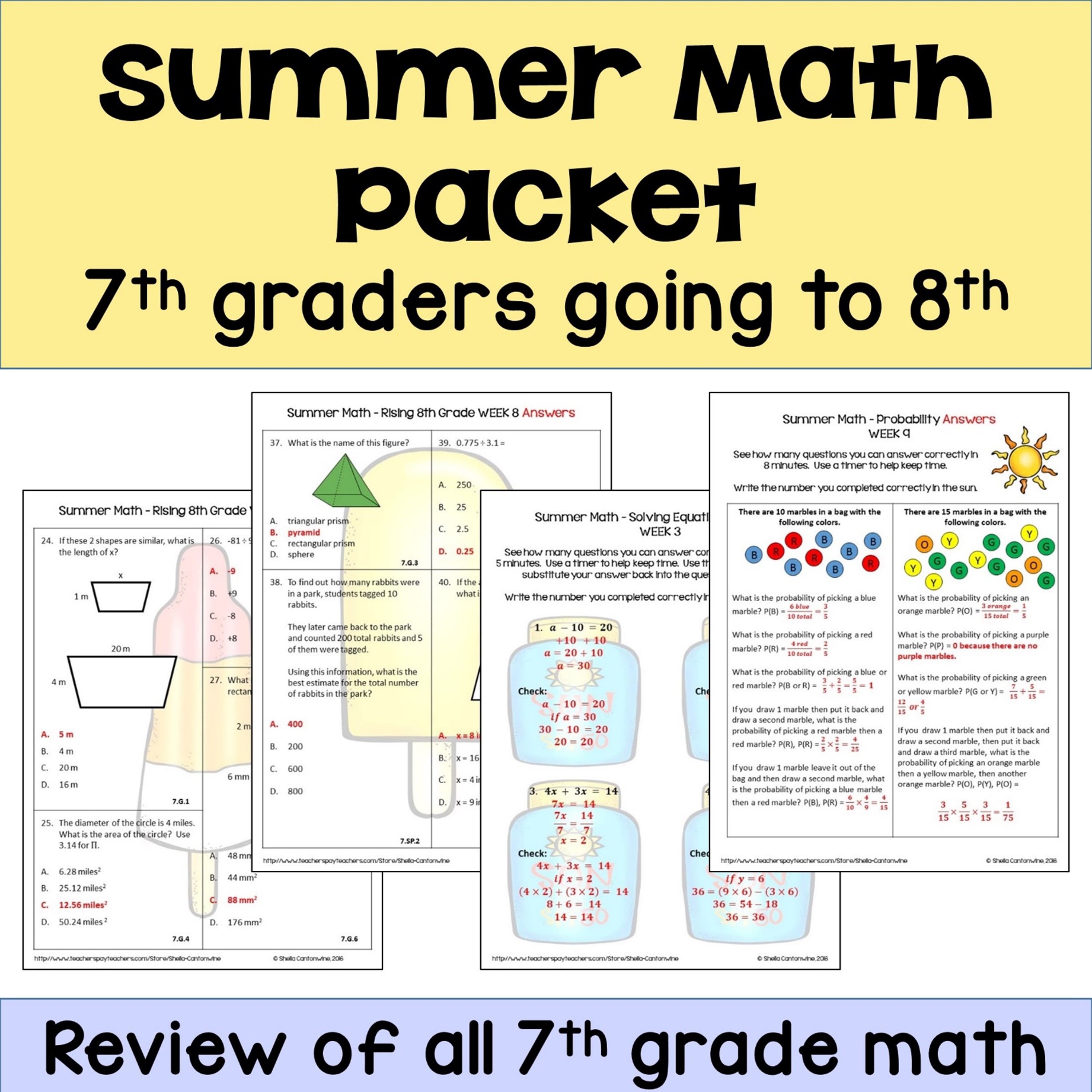 Summer Math Activities for Incoming 8th Graders