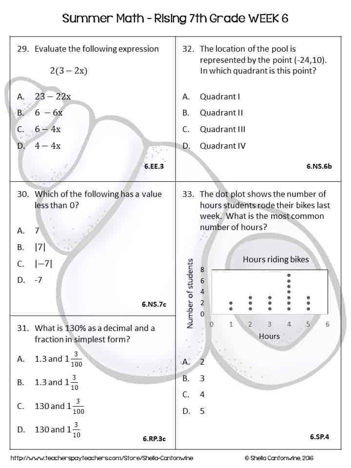 Summer Math Review of 6th Grade Math with Digital & Printable Options