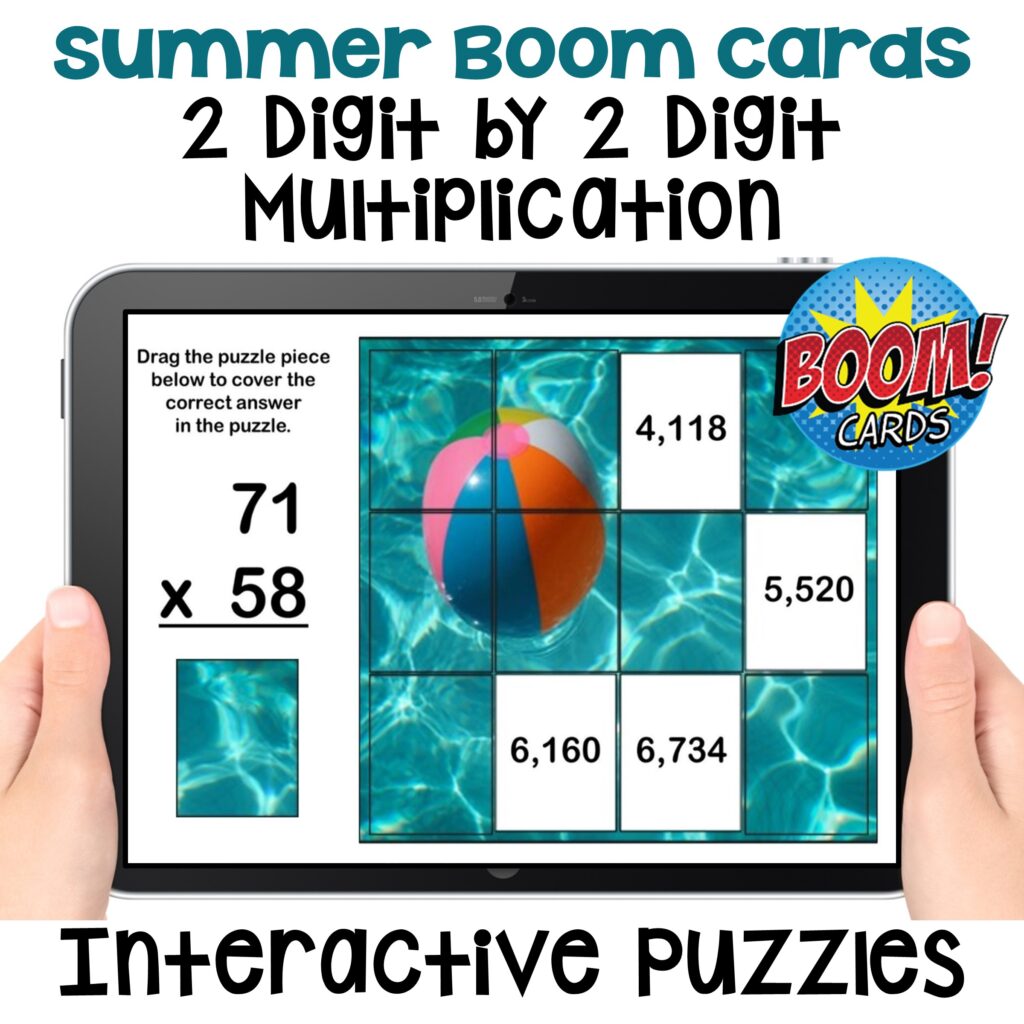 2 Digit by 2 Digit Multiplication Summer Boom Cards - Interactive Puzzles