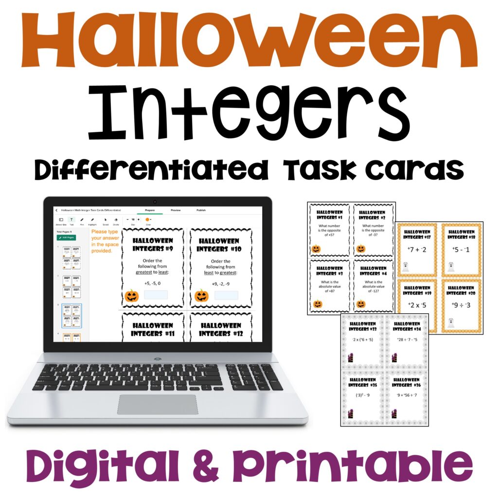 Halloween Integers Task Cards